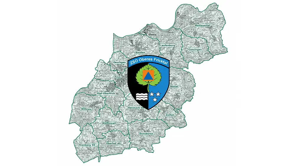 Karte der Region Oberes Fricktal mit Wappen der ZSO