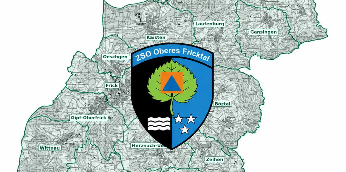 Karte des Oberen Fricktals mit Wappen der ZSO Oberes Fricktal